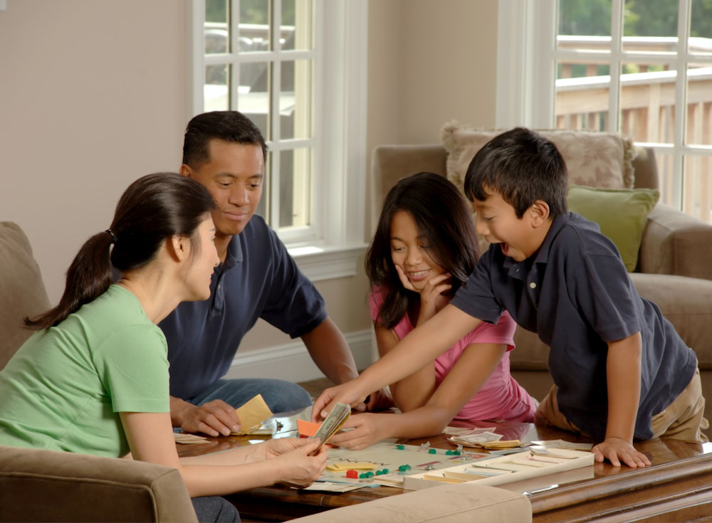 a family playing board games.