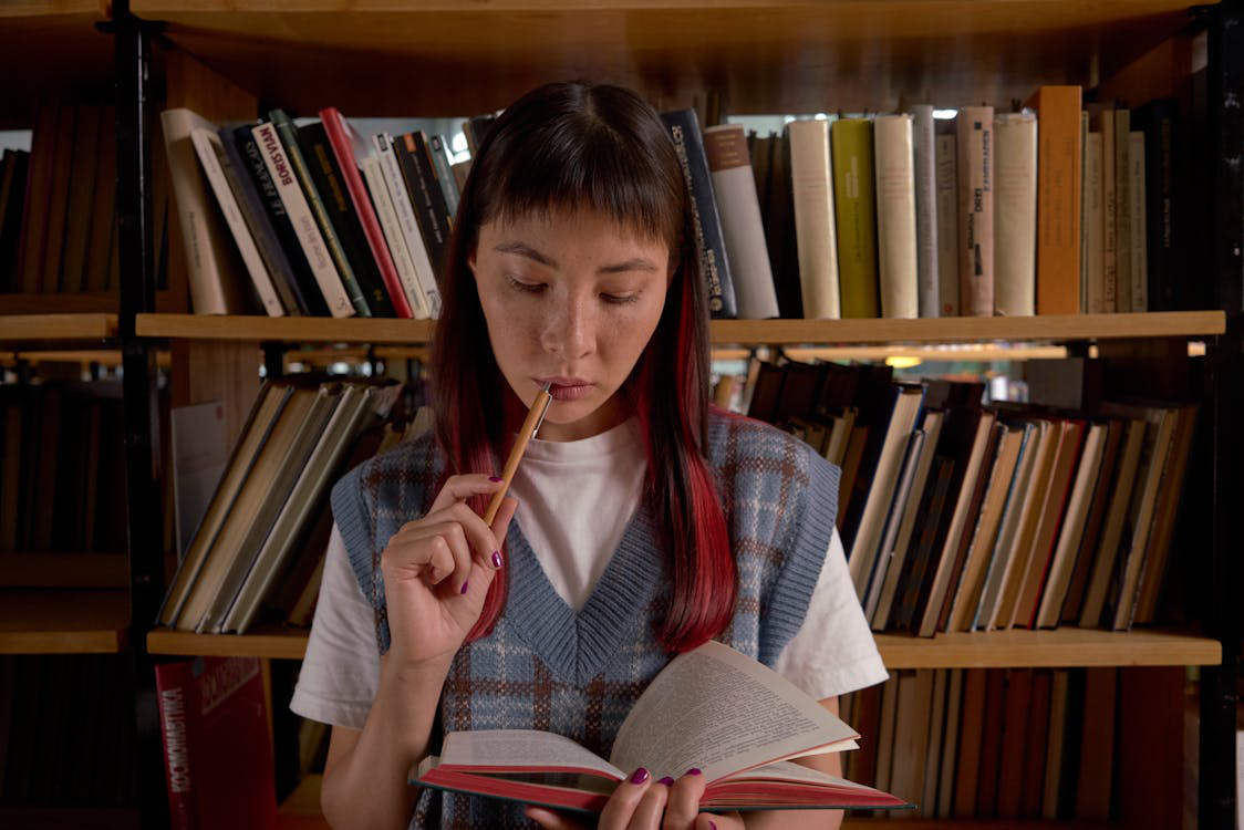 a woman reading.