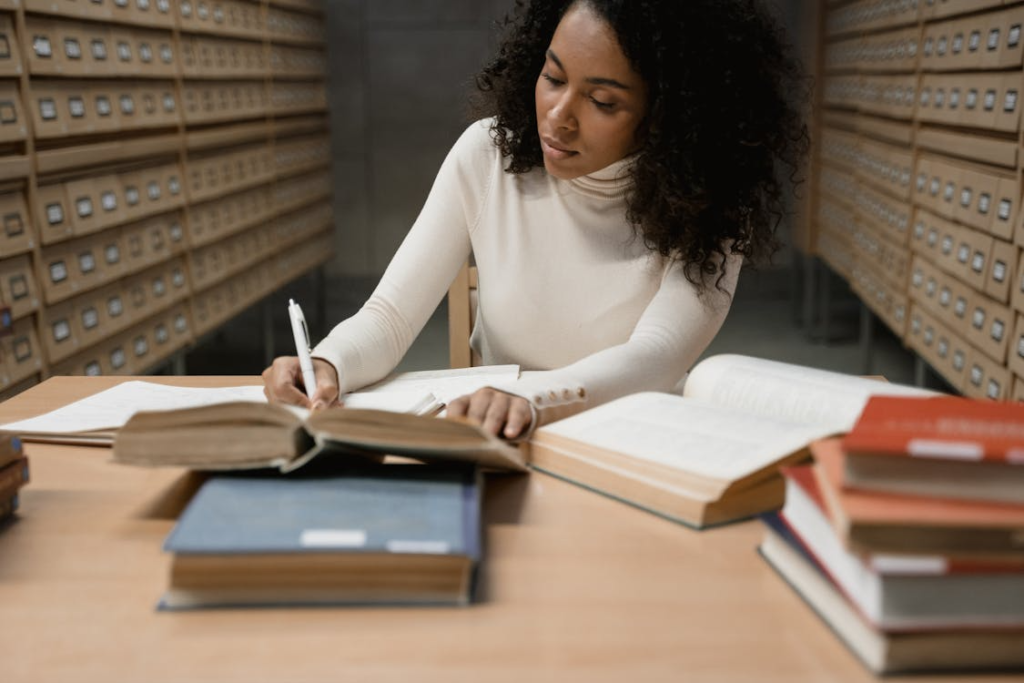 a woman taking some notes.