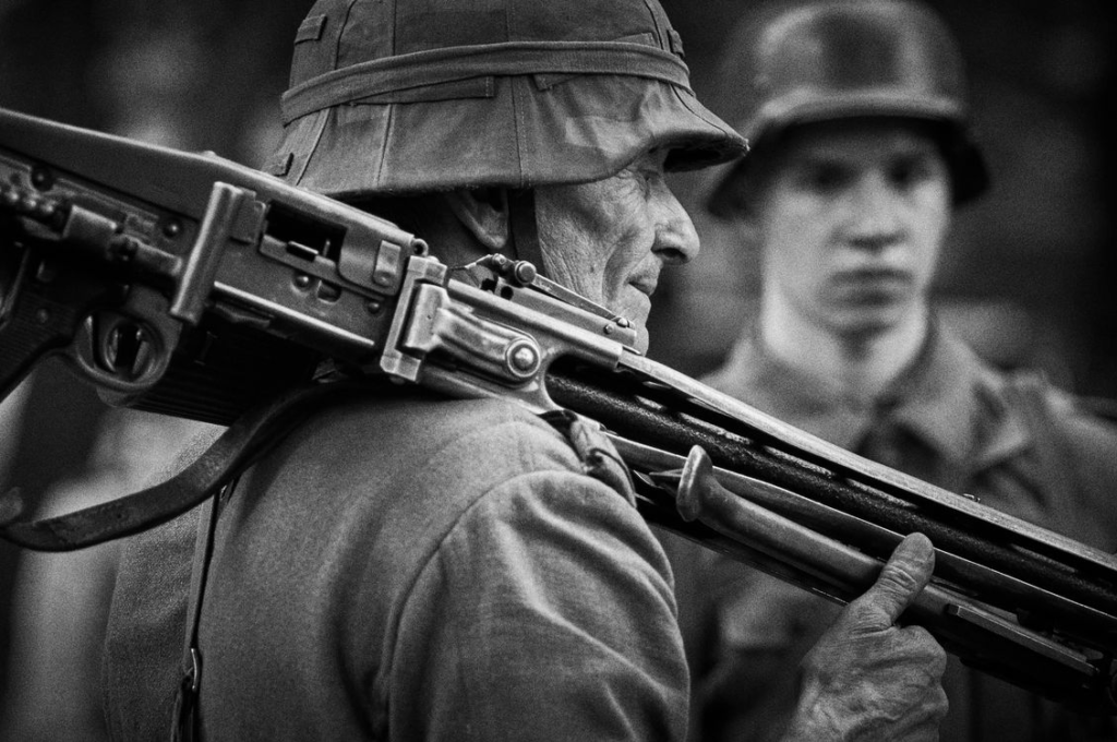 a soldier holding a gun.
