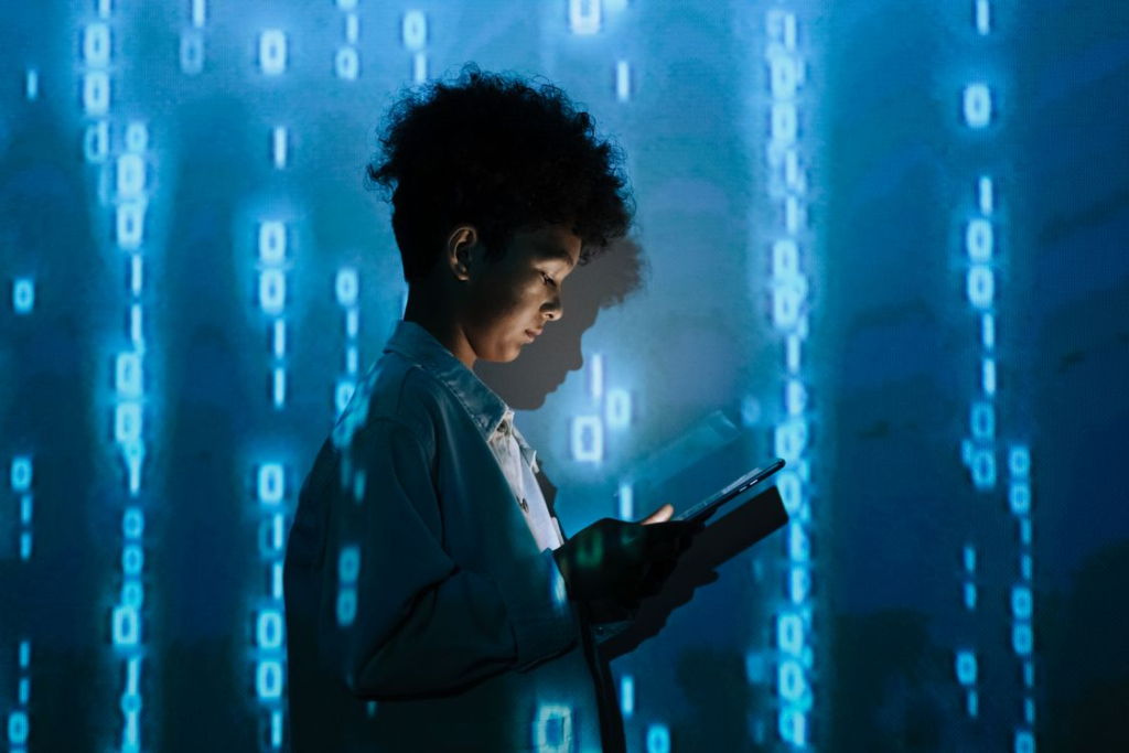 a woman researching her family history using AI.