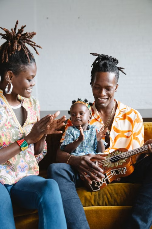 a happy family singing and having a good time.