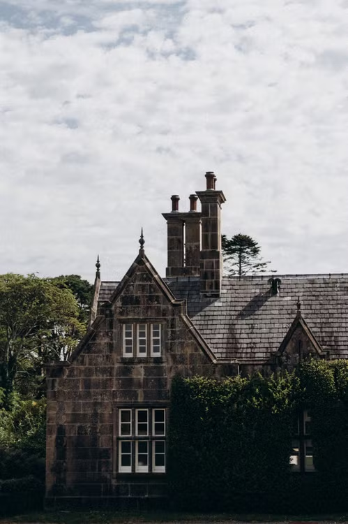 historic architecture under shades of trees.