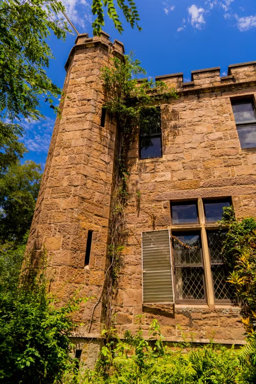 a red brick Gothic building.